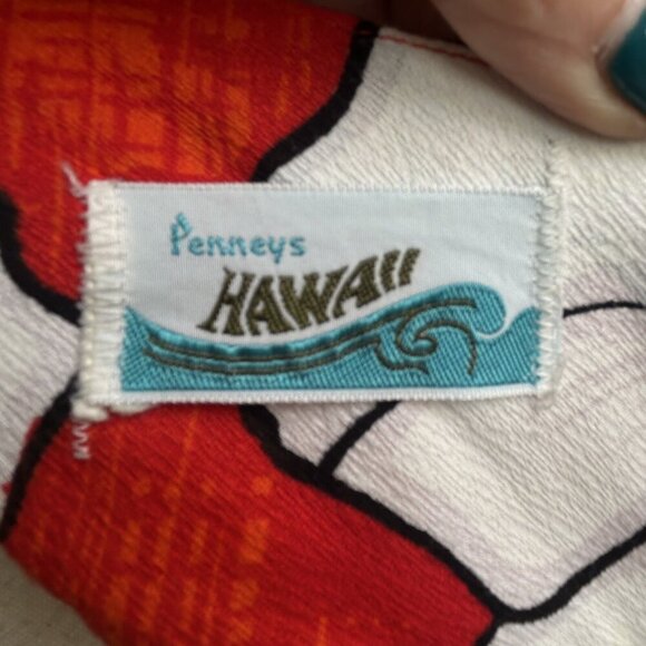 Vintage 60s Hawaiian Orange Floral Tiki Barkcloth Maxi Dress from Penney's - Picture 3 of 11